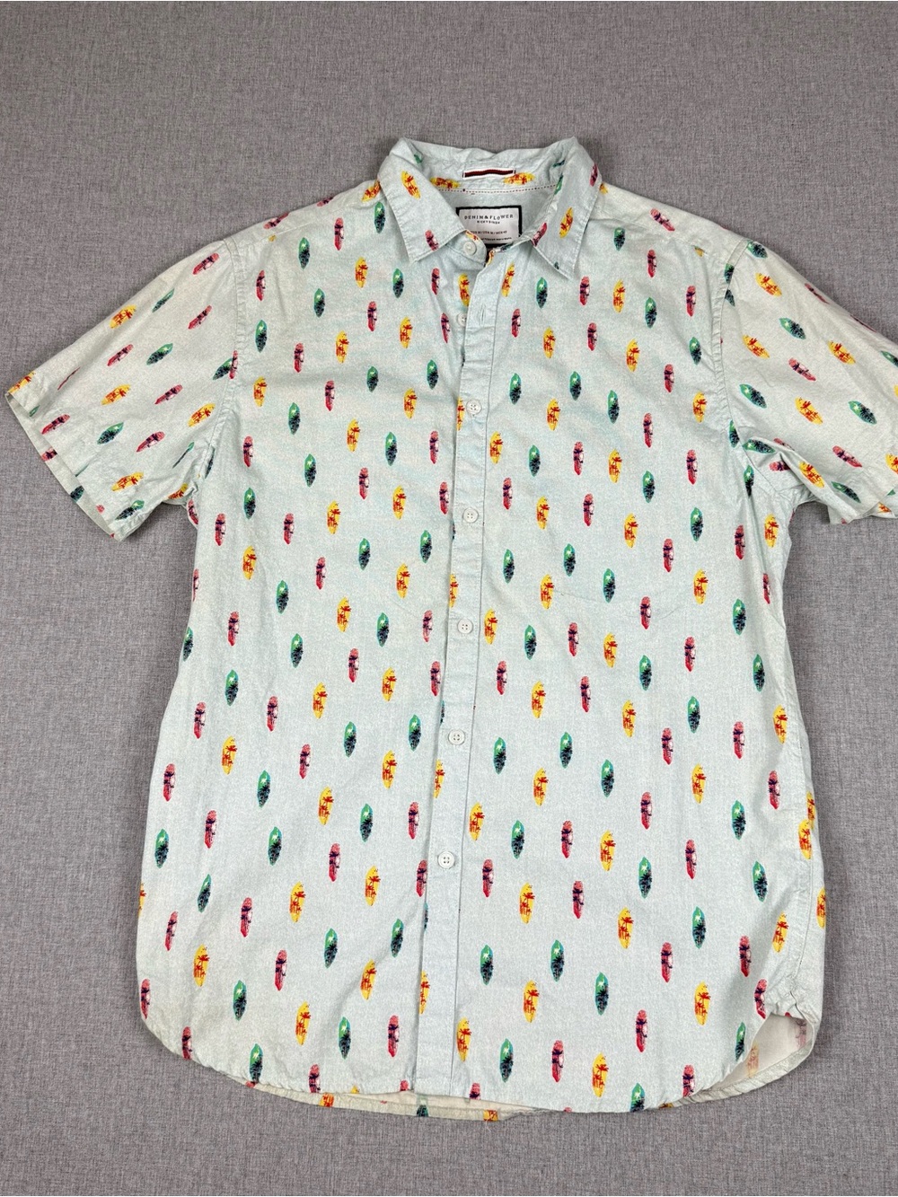 Denim & Flower Ricky Singh Surfboard Print Slim Fit Shirt M